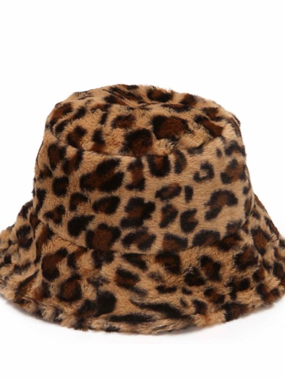 3/$30 ☀️ Leopard Print Faux Fur Bucket Hat - Tan & Black